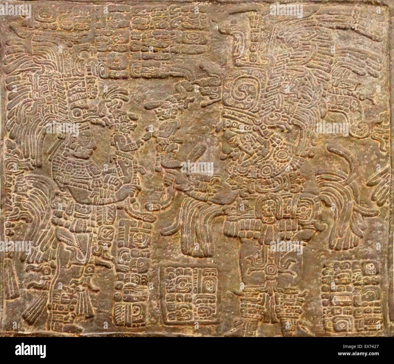 Cast d'un linteau, temple maya 33, Yaxchilan, México. Annonce 350-850 Banque D'Images