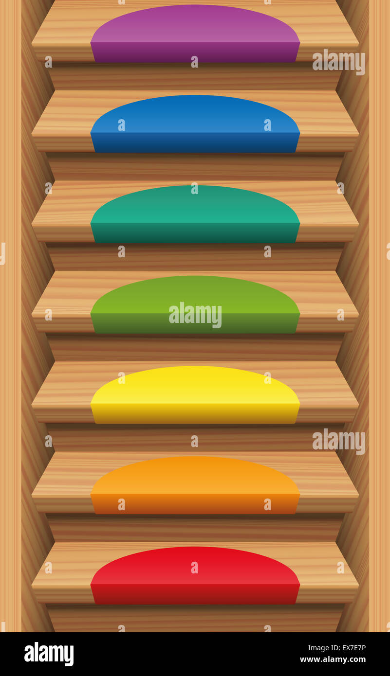 Escalier avec tapis de couleur arc-en-ciel 7 - Biens durables sans fin vers le haut et vers le bas. L'illustration. Banque D'Images