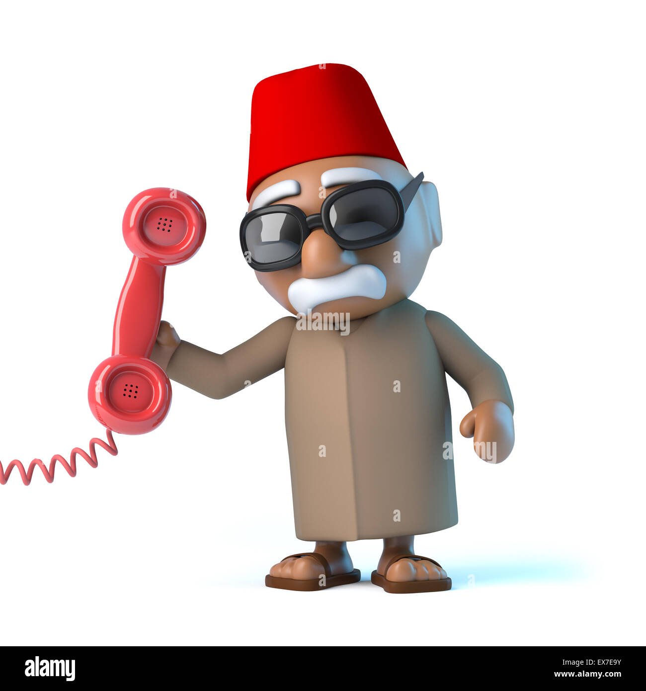 3D render of a porter un Marocain fez et répondre au téléphone Banque D'Images