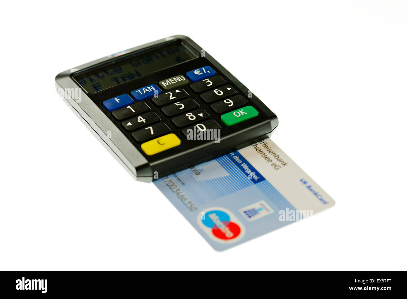 Tan électronique générateur de code Pin avec carte sur fond blanc Banque D'Images