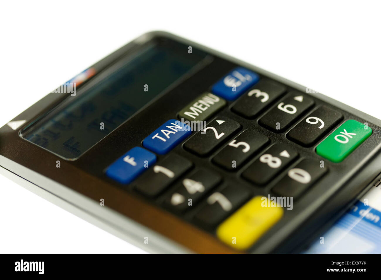 Tan électronique générateur de code Pin avec carte sur fond blanc Banque D'Images