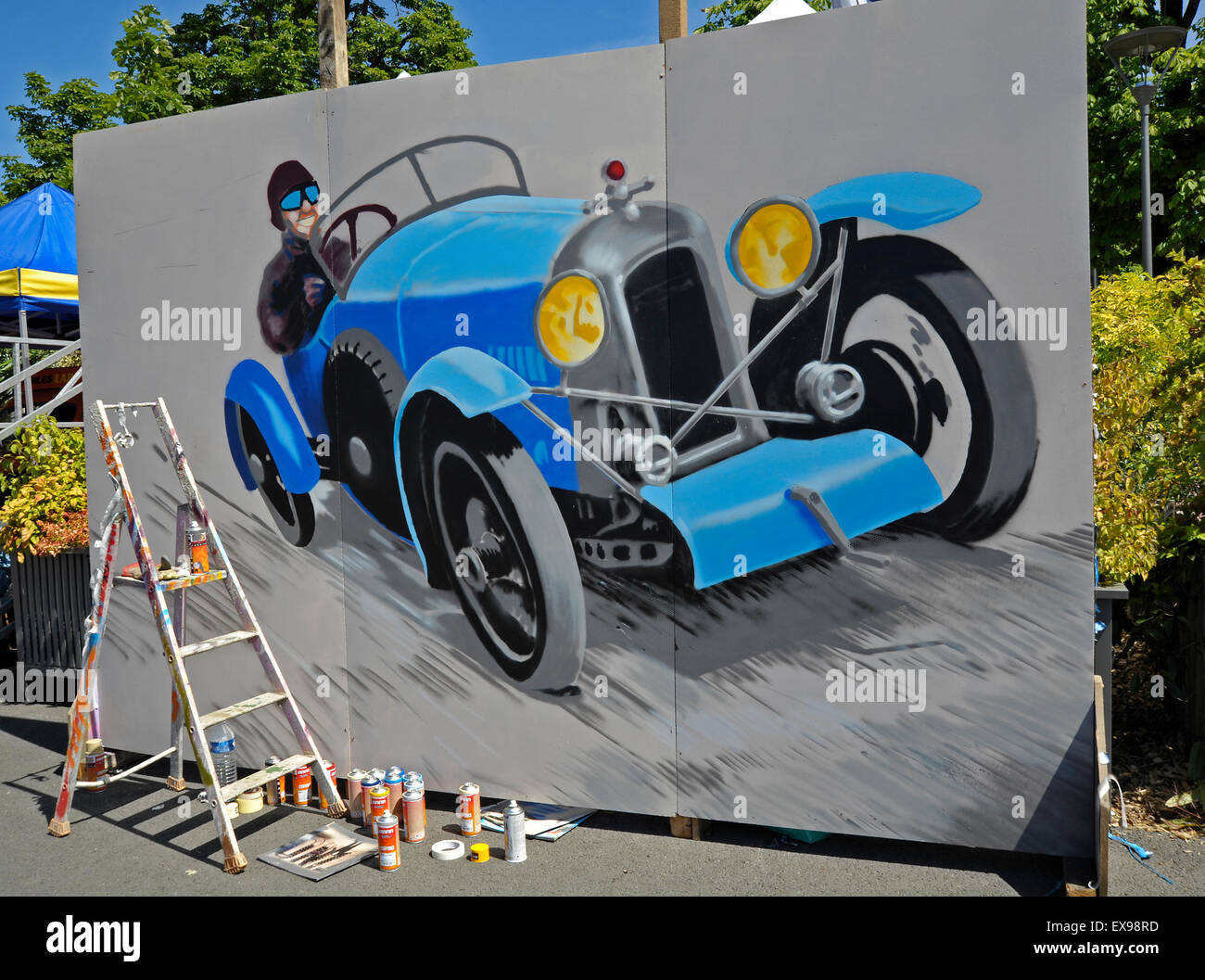 Grande fresque de voiture de course vintage Banque D'Images