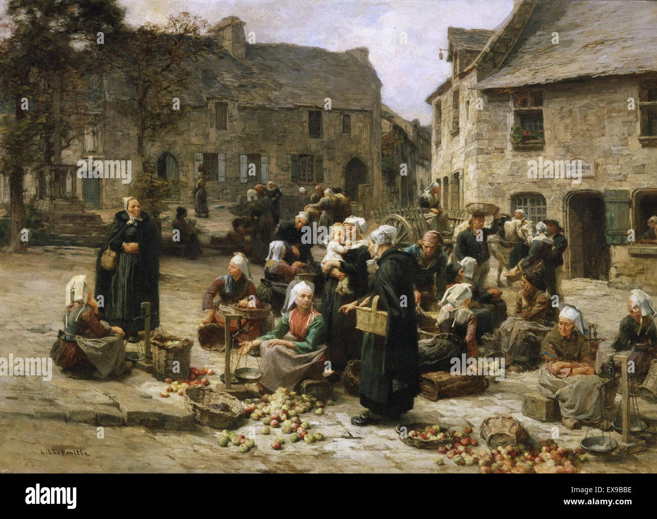 Léon-Augustin Lhermitte Marché Apple, Landerneau, Bretagne Banque D'Images