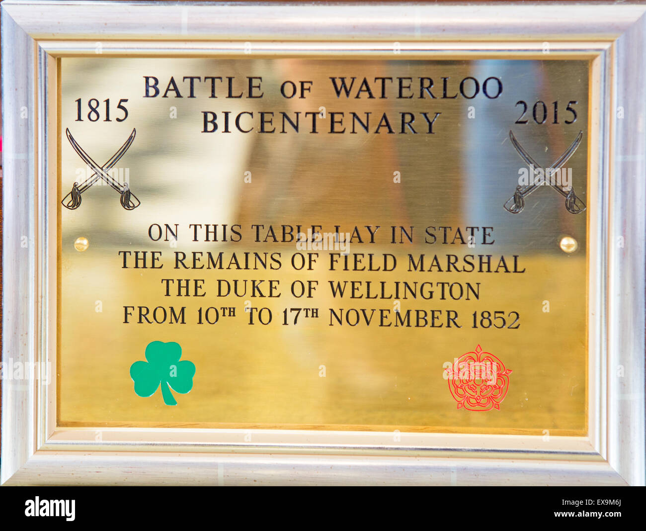 Plaque commémorative à Wellington et le 200e Bicentenaire Bataille de Waterloo Royal Hospital Chelsea London UK Banque D'Images