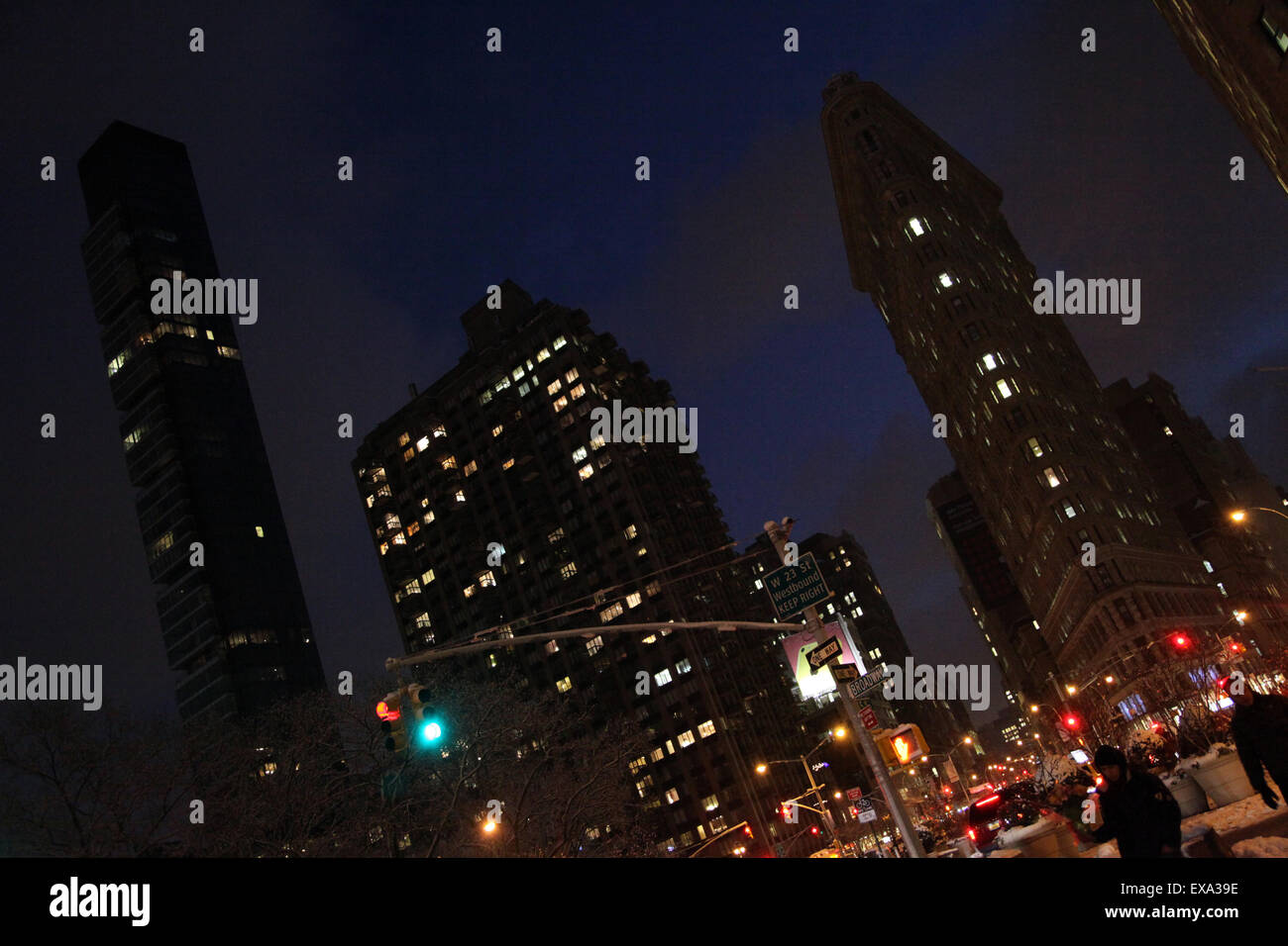 Flatiron Building New York la nuit Banque D'Images