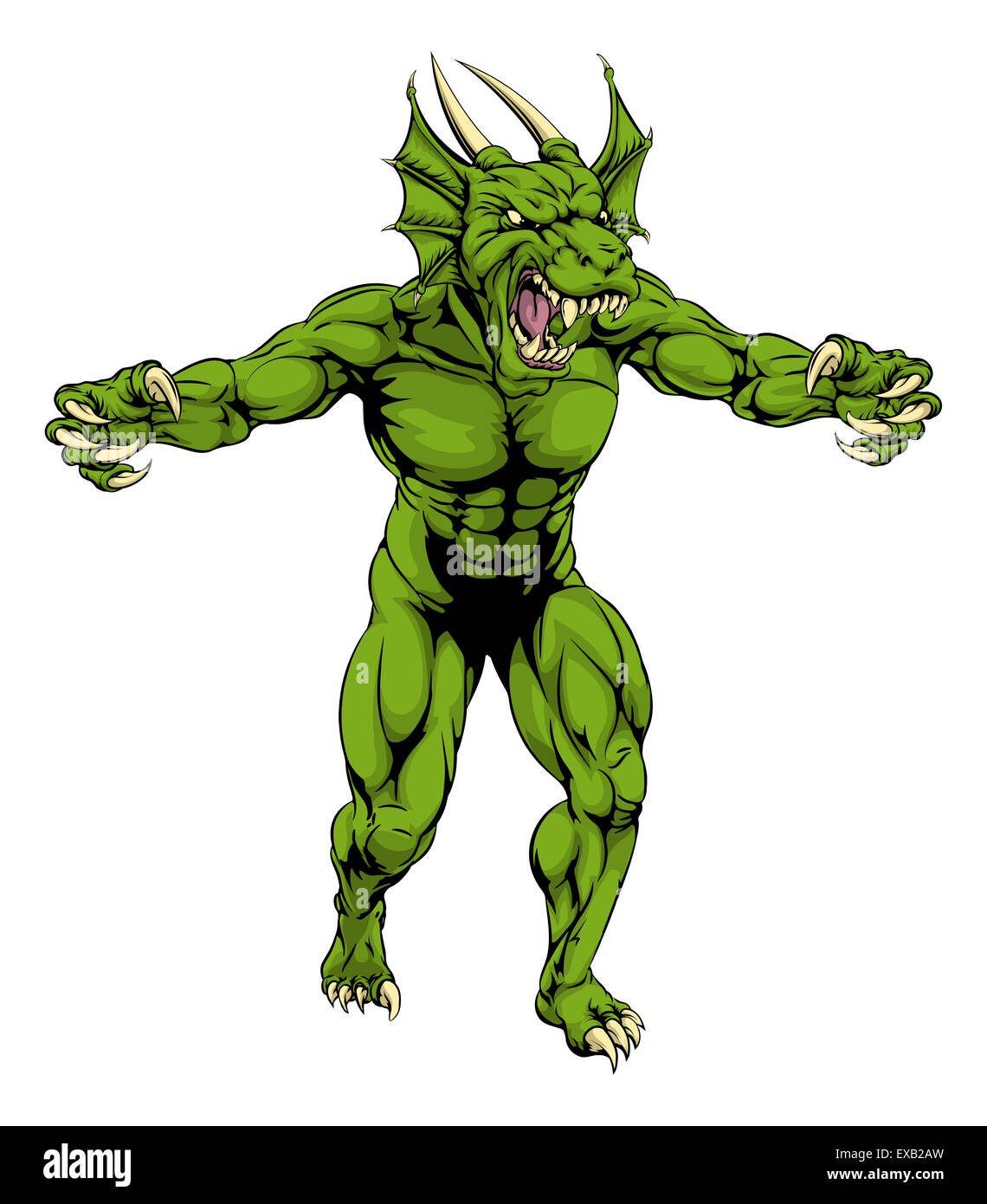 Un dragon vert moyen difficile caractère mascot sport avec toutes griffes dehors Banque D'Images