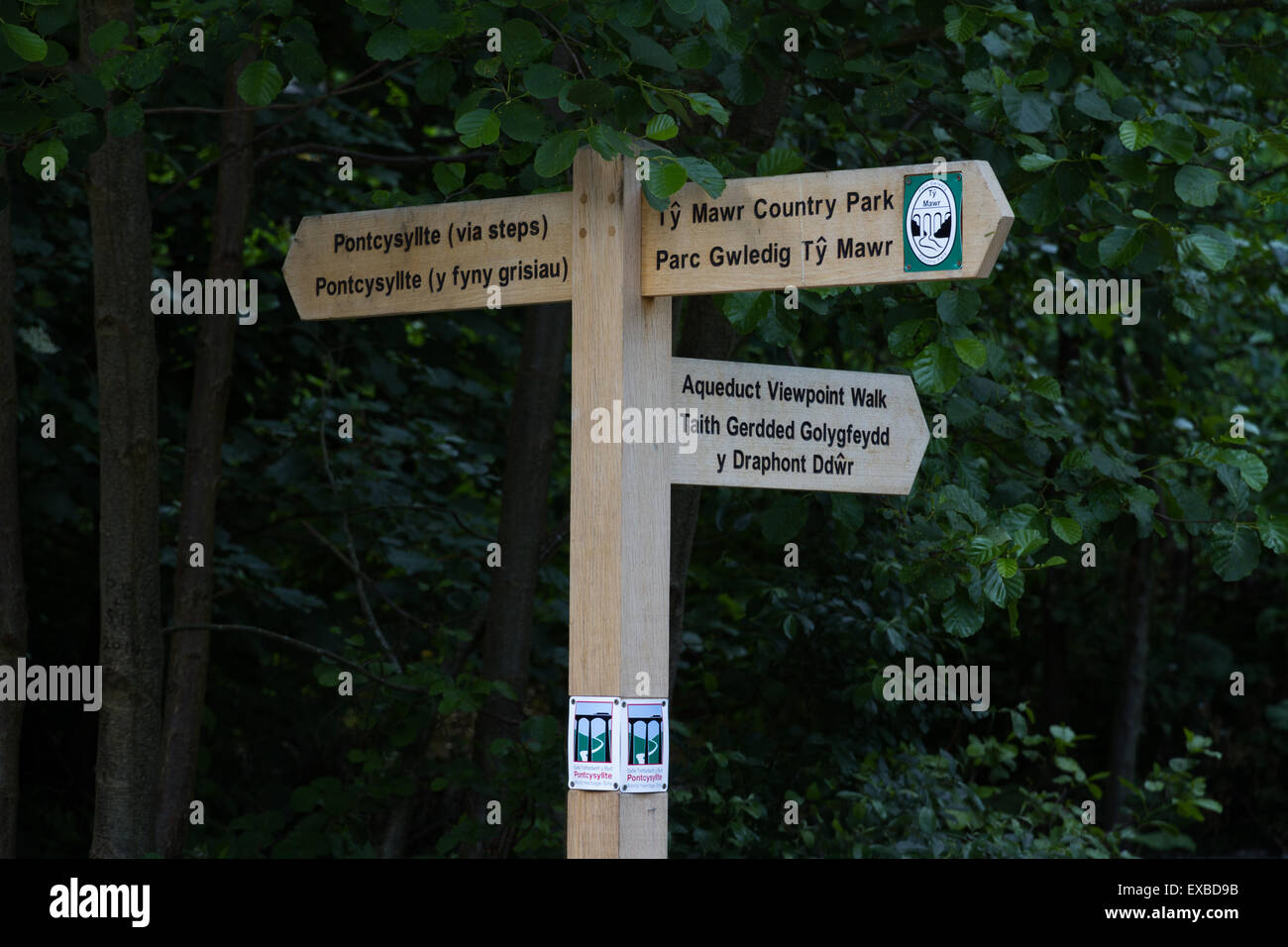 Un sentier balise à ty mawr Country Park près de Wrexham, North Wales Banque D'Images