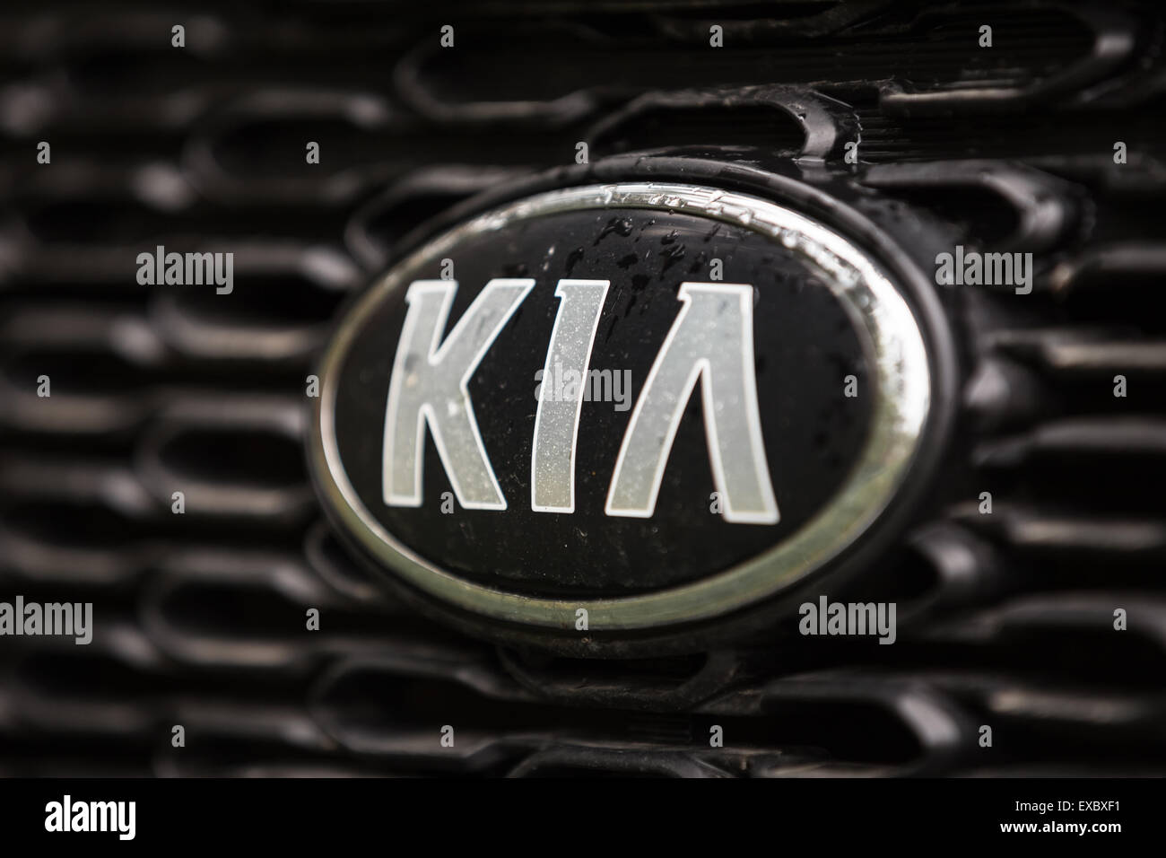 MINSK, BELARUS - 2 mai 2015 : KIA Logo Argent. Fondée en 1944, Kia Motors est Corée du deuxième plus grand constructeur automobile. Banque D'Images