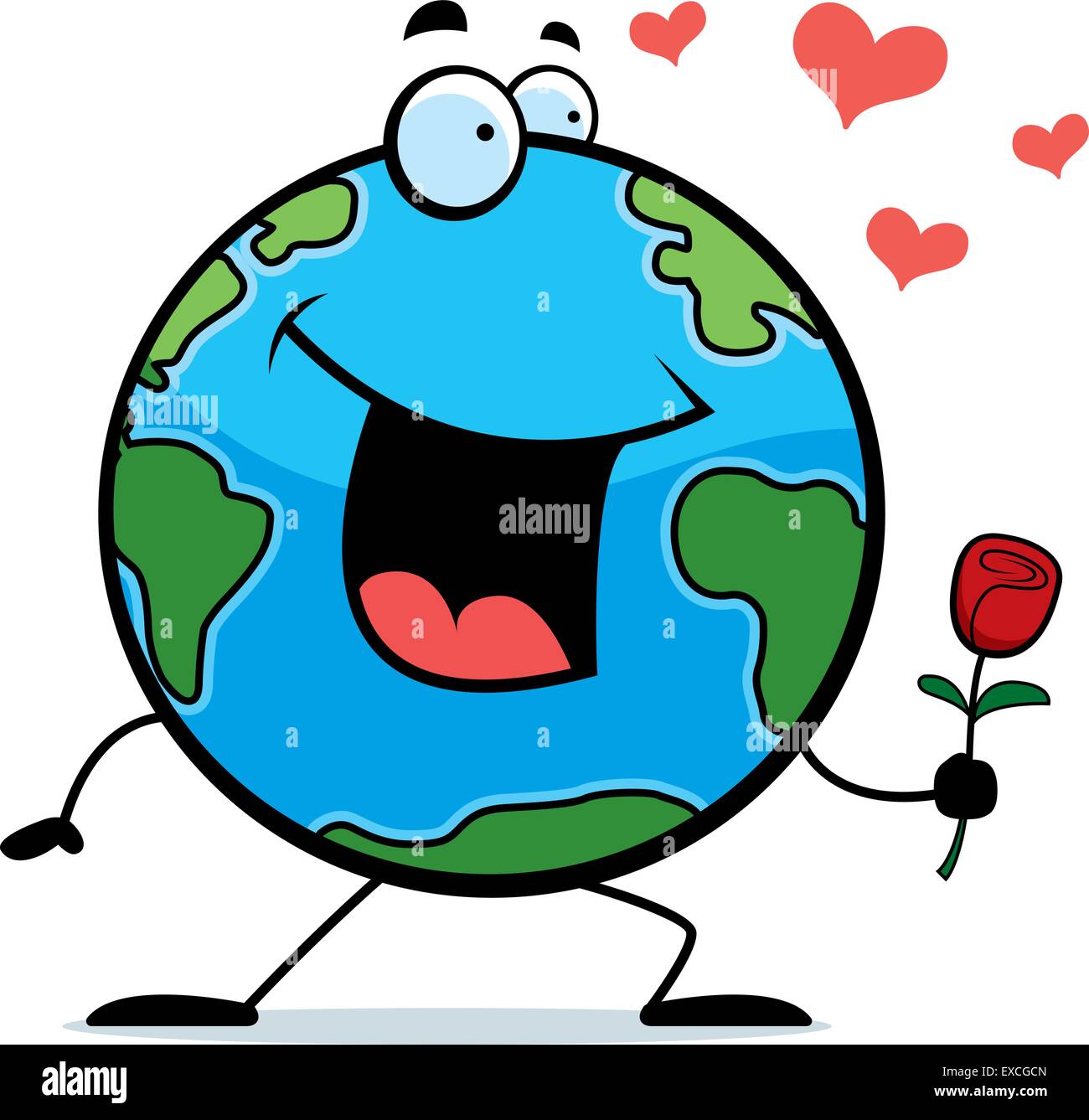Une bonne caricature la planète Terre avec une fleur. Illustration de Vecteur