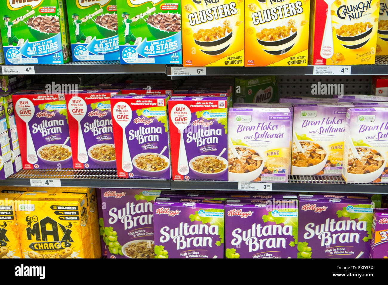 Céréales Petit déjeuner à vendre dans un supermarché Woolworths, Sydney
