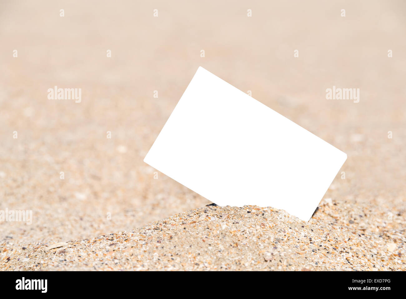 Carte photo instantanée blanc vide sur le sable de la plage en été Banque D'Images