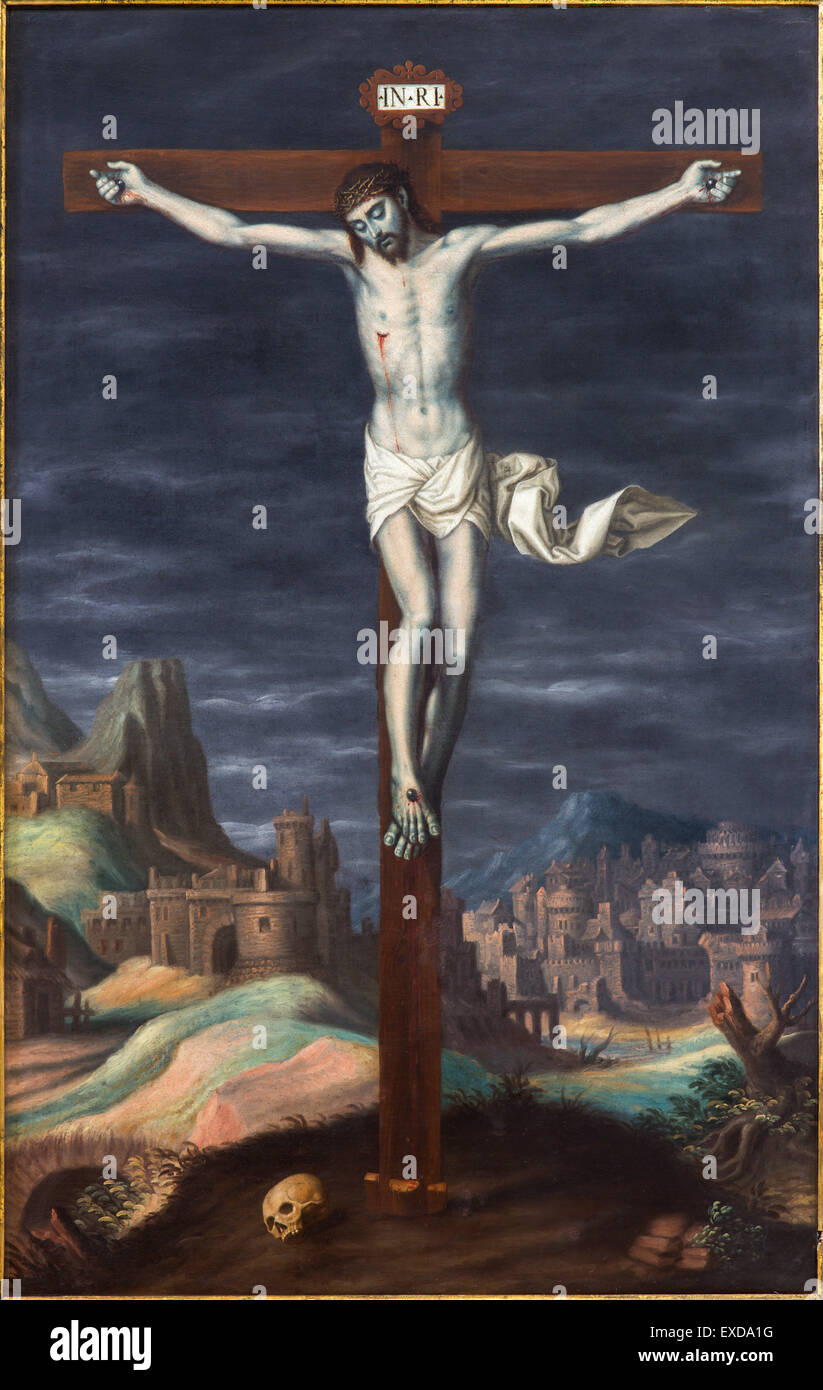 GRANADA, ESPAGNE - 31 MAI 2015 : la crucifixion de l'église peinture en Monasterio de la Cartuja à Sala de San Pedro i San Pablo par Banque D'Images