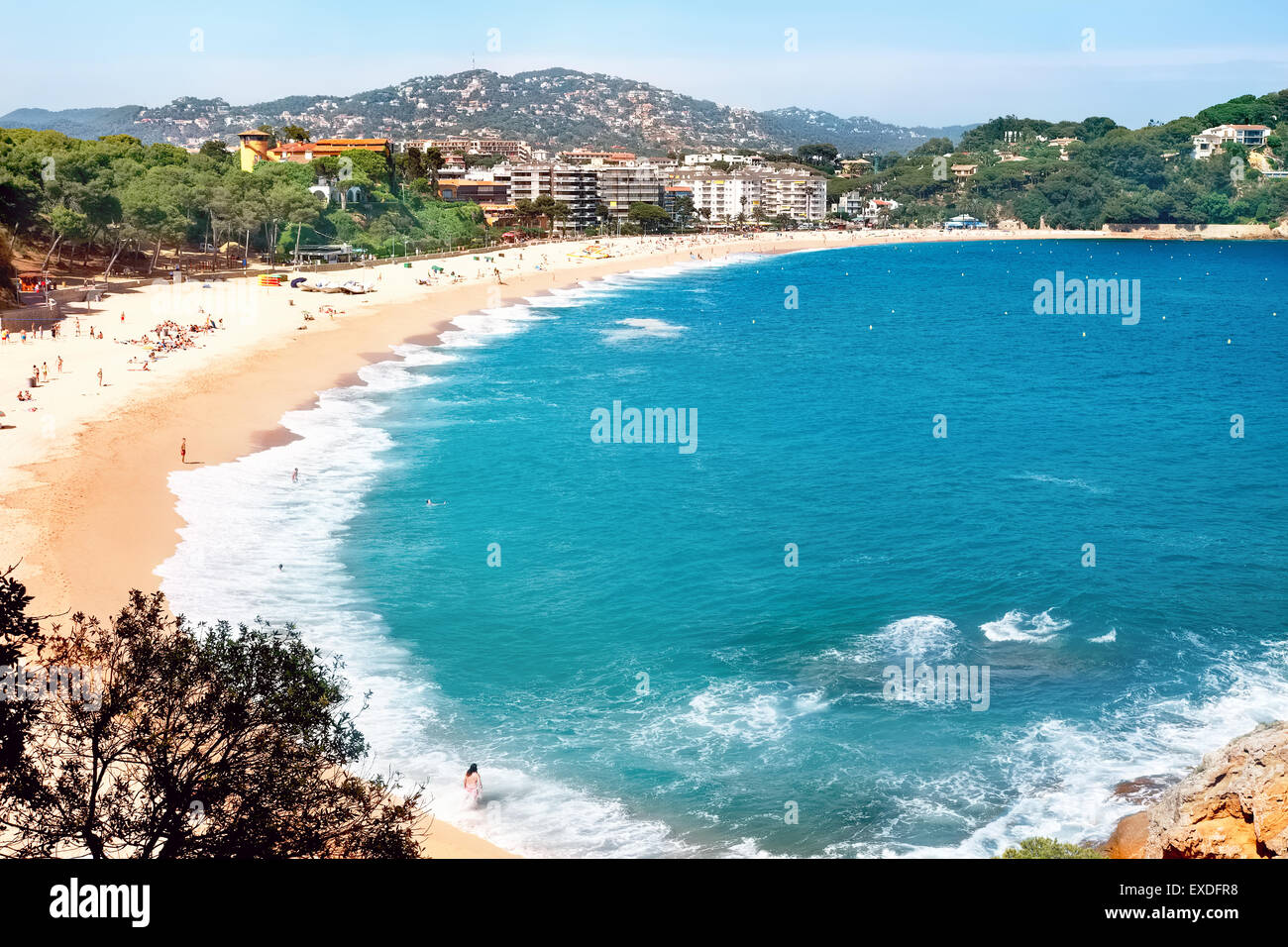 La plage de Fenals à Lloret de Mar, Costa Brava, Catalogne, Espagne Banque D'Images