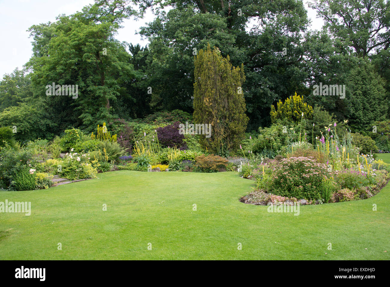 Grand jardin anglais avec des bordures et des fleurs Banque D'Images