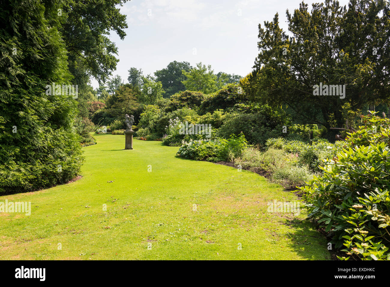 English border Green grass jardin avec des arbres et des plantes Banque D'Images