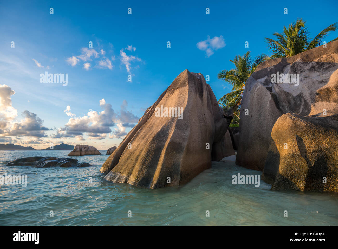 Plage de l'île tropicale, source d'argent, La Digue, Seychelles Banque D'Images