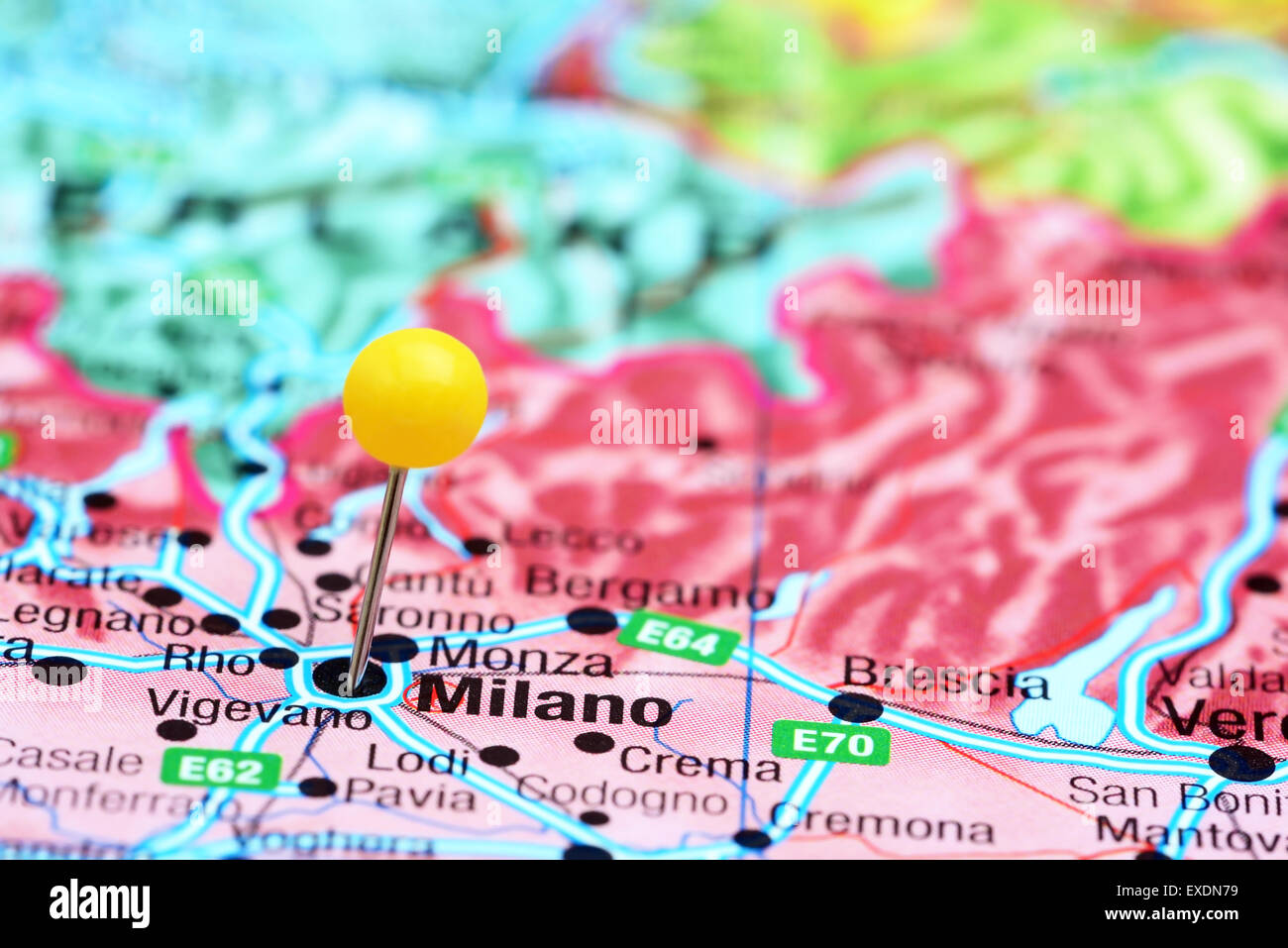 Milan sur une carte de l'Europe Banque D'Images