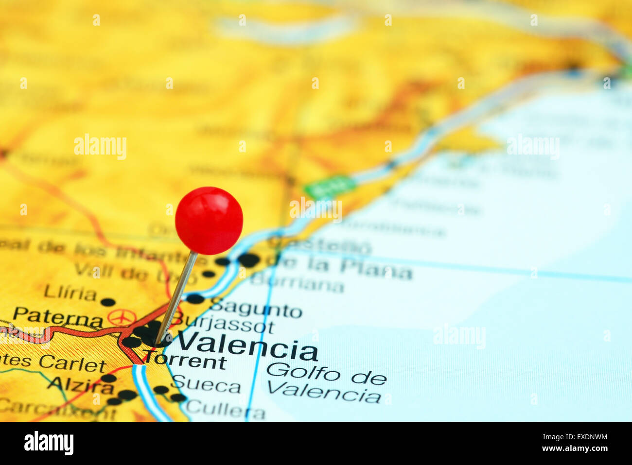Valencia sur une carte de l'Europe Banque D'Images
