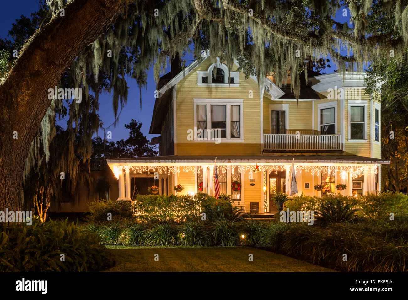 Le Hoyt House Bed and Breakfast Décorées pour Noël, Amelia Island, Floride Banque D'Images