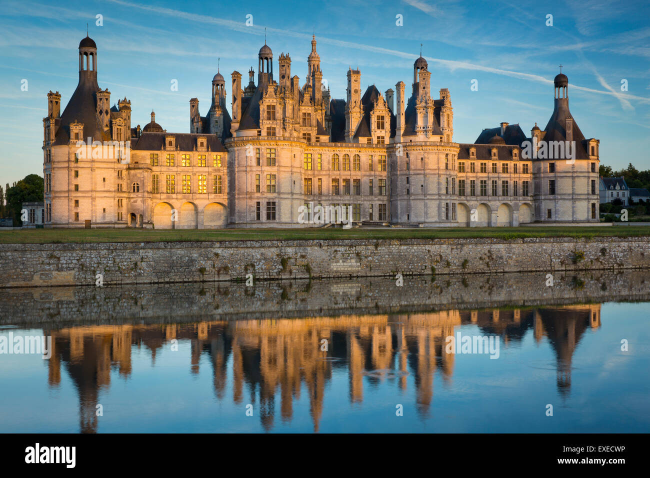 Coucher de soleil sur le massif, 440 prix, Château de Chambord, Loire-et-Cher, France Banque D'Images