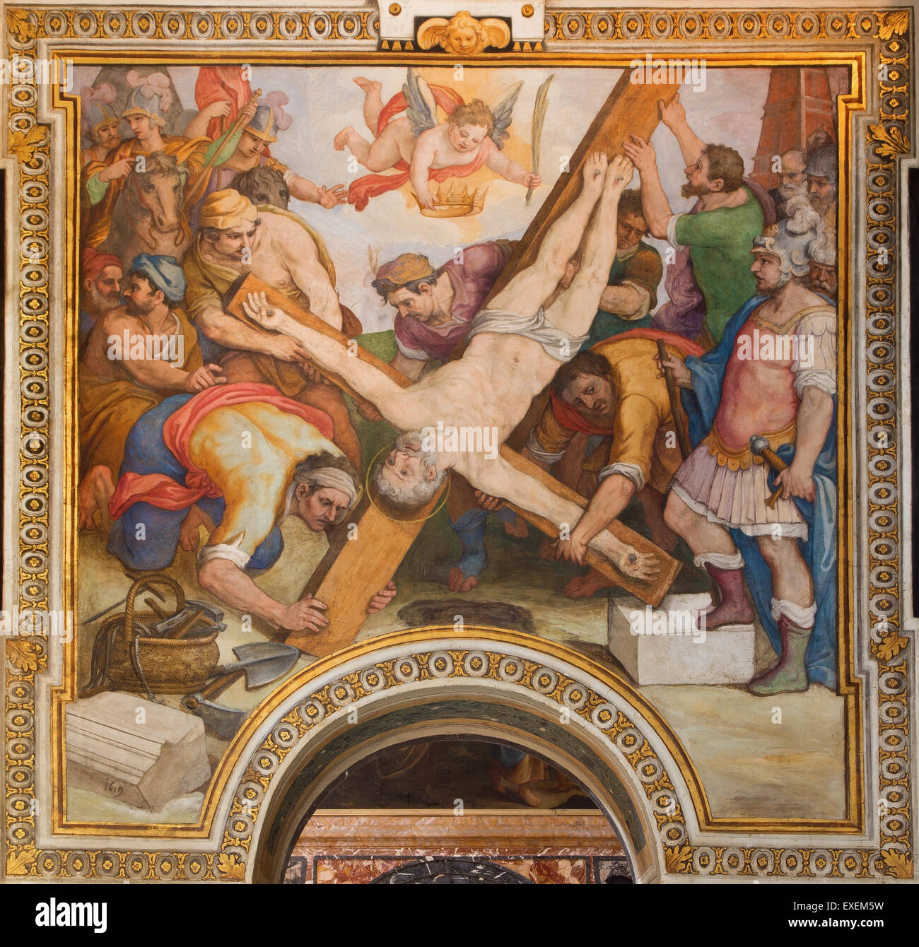 ROME, ITALIE - 26 mars 2015 : la crucifixion de st. Peter fresco par G. B. de Ricci 16. 100. Banque D'Images