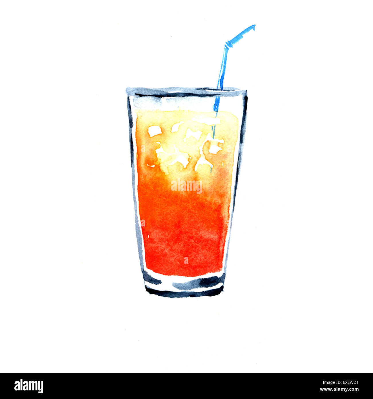 Le jus d'Orange. Illustration à l'aquarelle sur fond blanc Banque D'Images