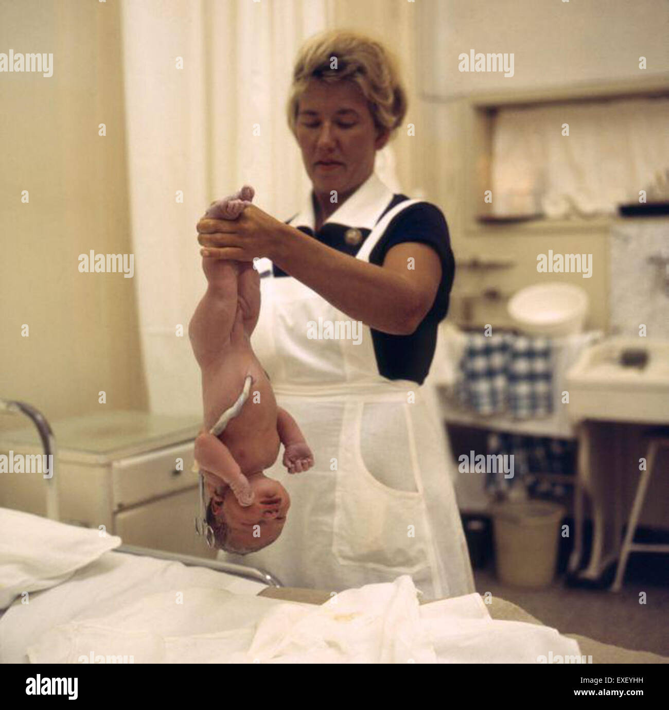 Cette photographie capture un nouveau-né encore attaché au cordon ombilical, représentant les moments juste après la naissance dans un cadre naturel. Banque D'Images