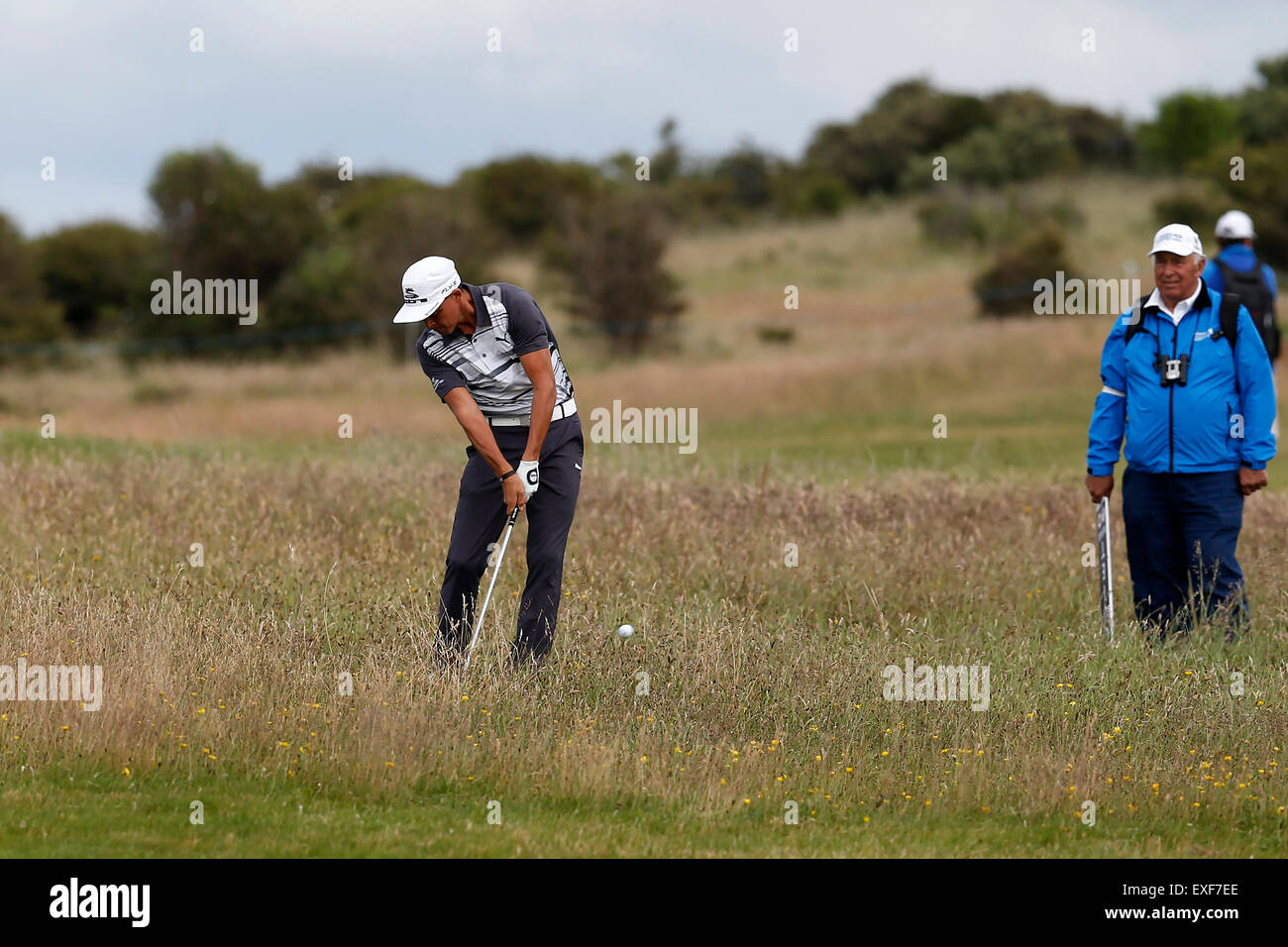 Club de Golf Gullane, Aberdeen, Ecosse. 11 juillet, 2015. Aberdeen Asset Management Scottish Open Golf Tournament, 3e tour. Ricky Fowler se remet de rough profond © Action Plus Sports/Alamy Live News Banque D'Images