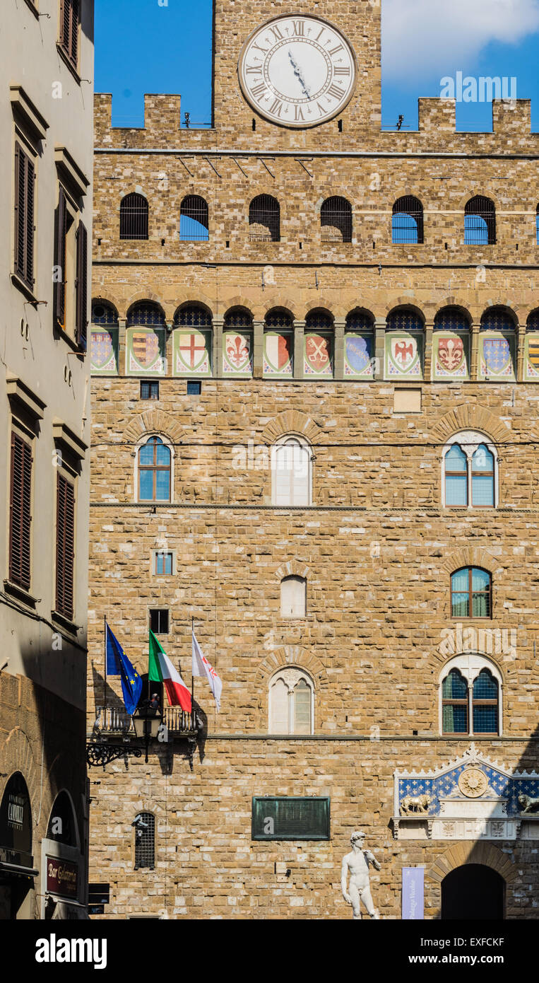 Vue sur le Palazzo Vecchio et David à Florence Banque D'Images