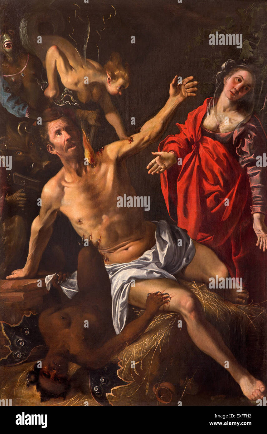 GRANADA, ESPAGNE - 29 MAI 2015 : la peinture de bataille symbolique de l'âme avec les démons dans l'église Iglesia de los santos Justo y Banque D'Images