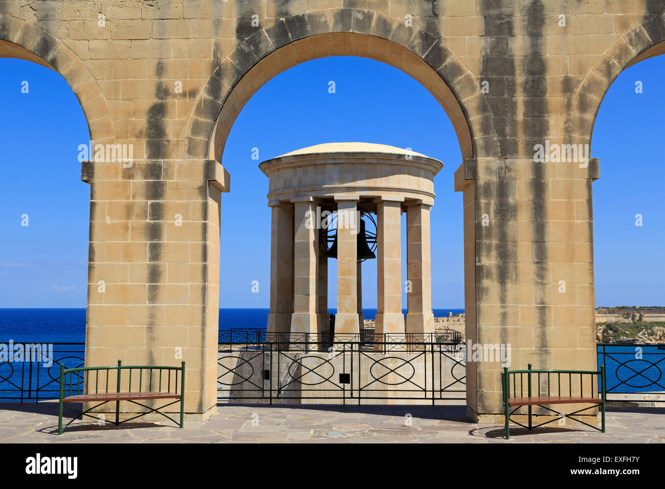 Barrakka Garden & siège inférieur Bell Memorial, La Valette, Malte, Europe Banque D'Images