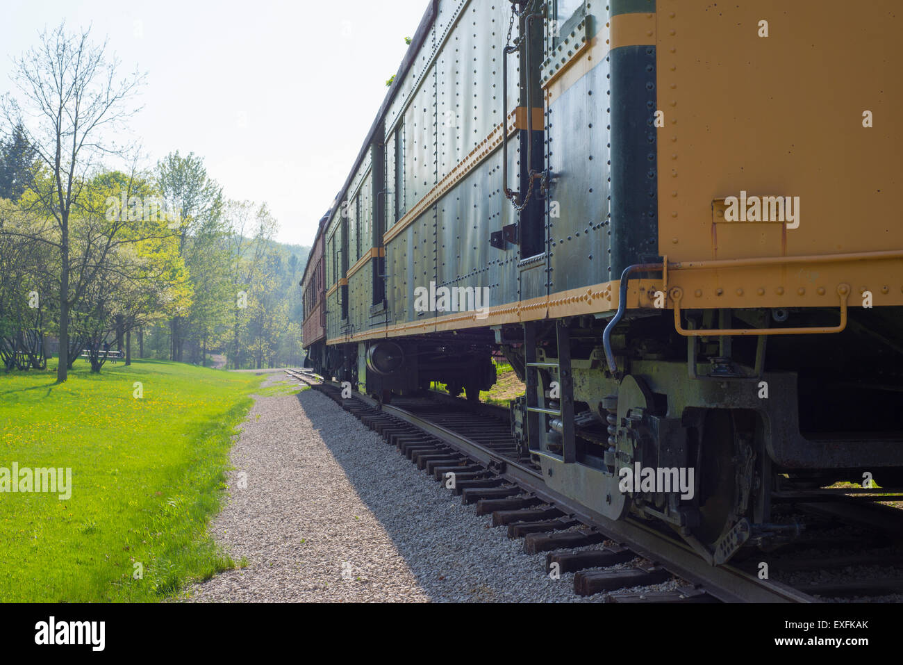 Détail de retro train wagon sur une ancienne gare. Prises le Sulphur Springs, Ontario, Canada Banque D'Images