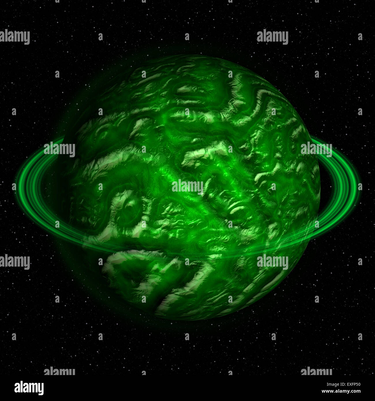 Abstract light green planète extraterrestre dans l'espace. Banque D'Images