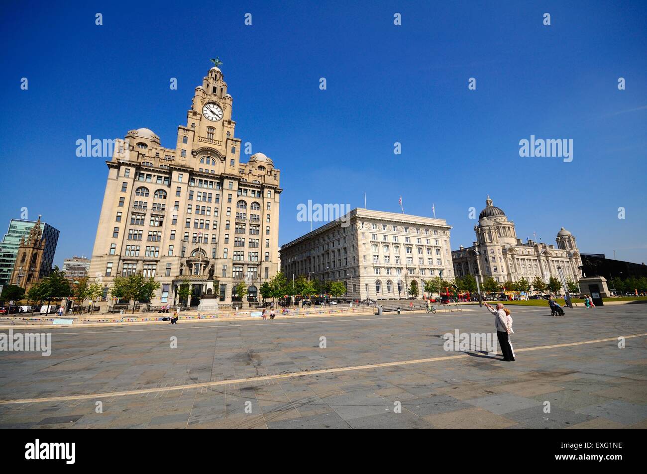 Les trois grâces composé du Liver Building, Port of Liverpool Building et la Cunard Building, Liverpool, Angleterre, Royaume-Uni. Banque D'Images