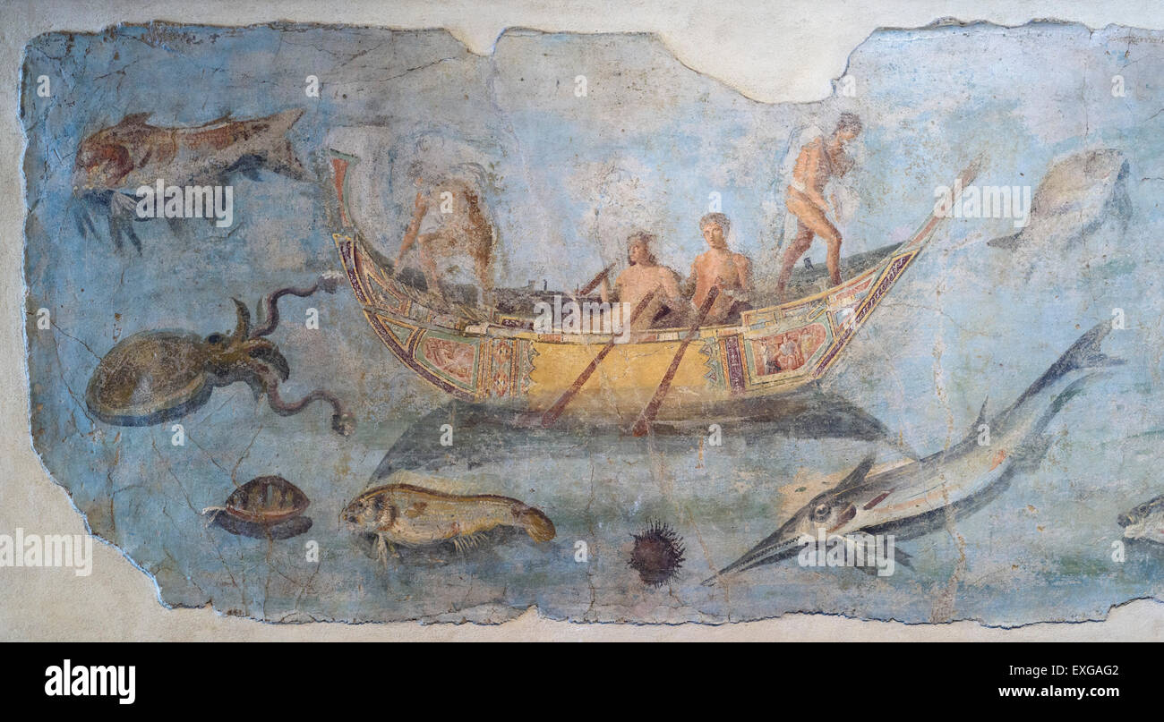 Rome. L'Italie. Fragment de fresque de vie marine (125-150 AD). Palais Massimo alle Terme, Museo Nazionale Romano. Banque D'Images