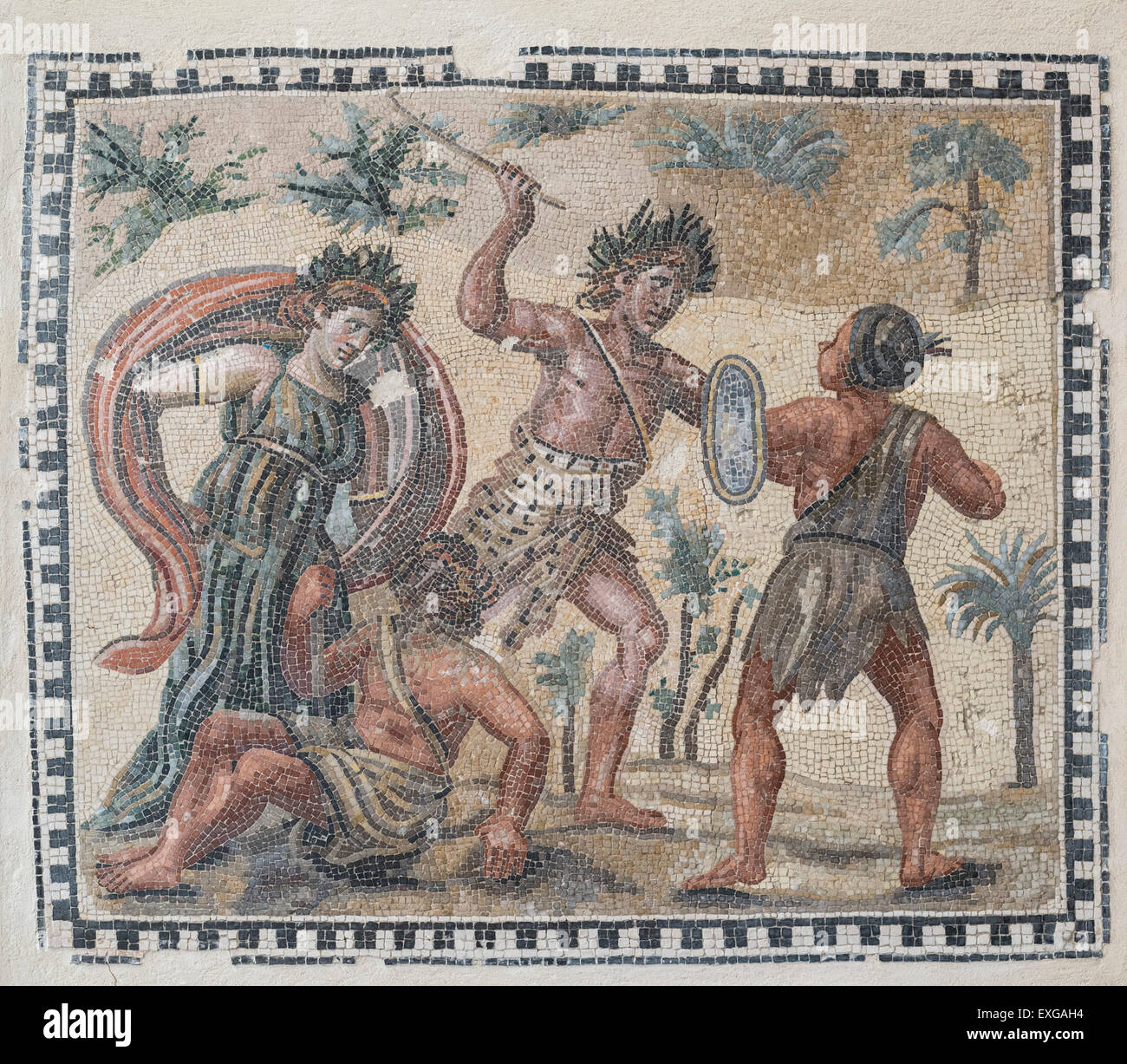 Rome. L'Italie. Pavage en mosaïque avec Dionysos la lutte contre les Indiens de Tuscolo (premier semestre de 4e C AD) Palais Massimo alle Terme. Banque D'Images