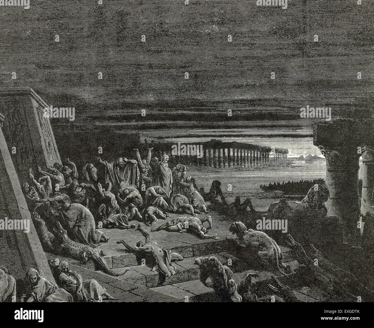 Fléau des ténèbres. Livre de l'Exode. Chapitre 10, versets 20 à 23. Gravure de Gustave Dore (1832-1883). Banque D'Images