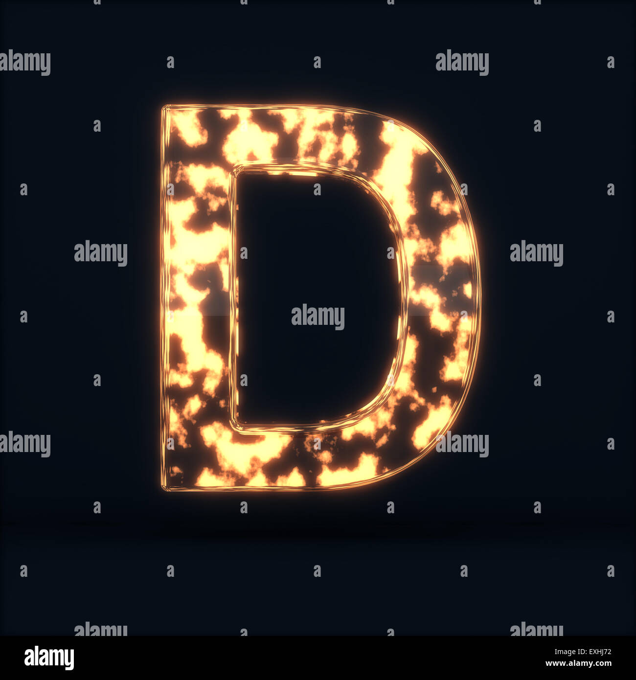 3D render of glass glowing fire lettre C symbole sur le fond sombre Banque D'Images