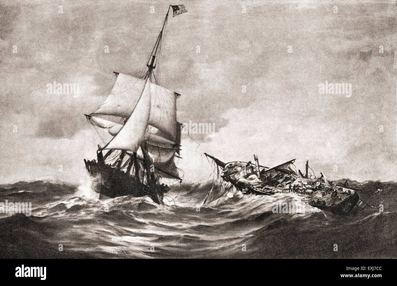 La capture du HMS Frolic par la corvette de guerre USS Wasp, une action navale se sont battus dans l'Atlantique le 18 octobre 1812, pendant la guerre de 1812. Banque D'Images