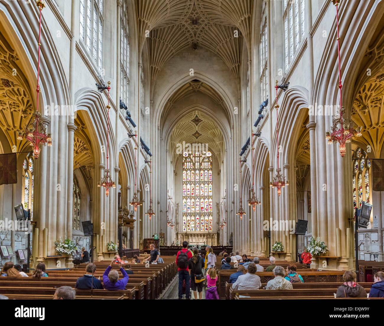 Intérieur de l'abbaye de Bath, Bath, Somerset, England, UK Banque D'Images