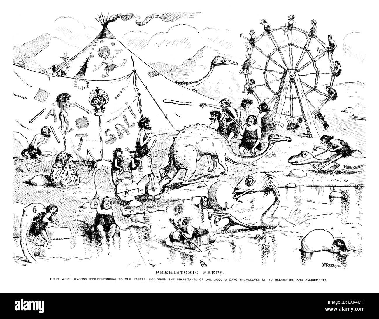 Victorienne de 1895 illustration amusante par Edward Tennyson Reed (1860-1933) "Peeps préhistorique" Banque D'Images