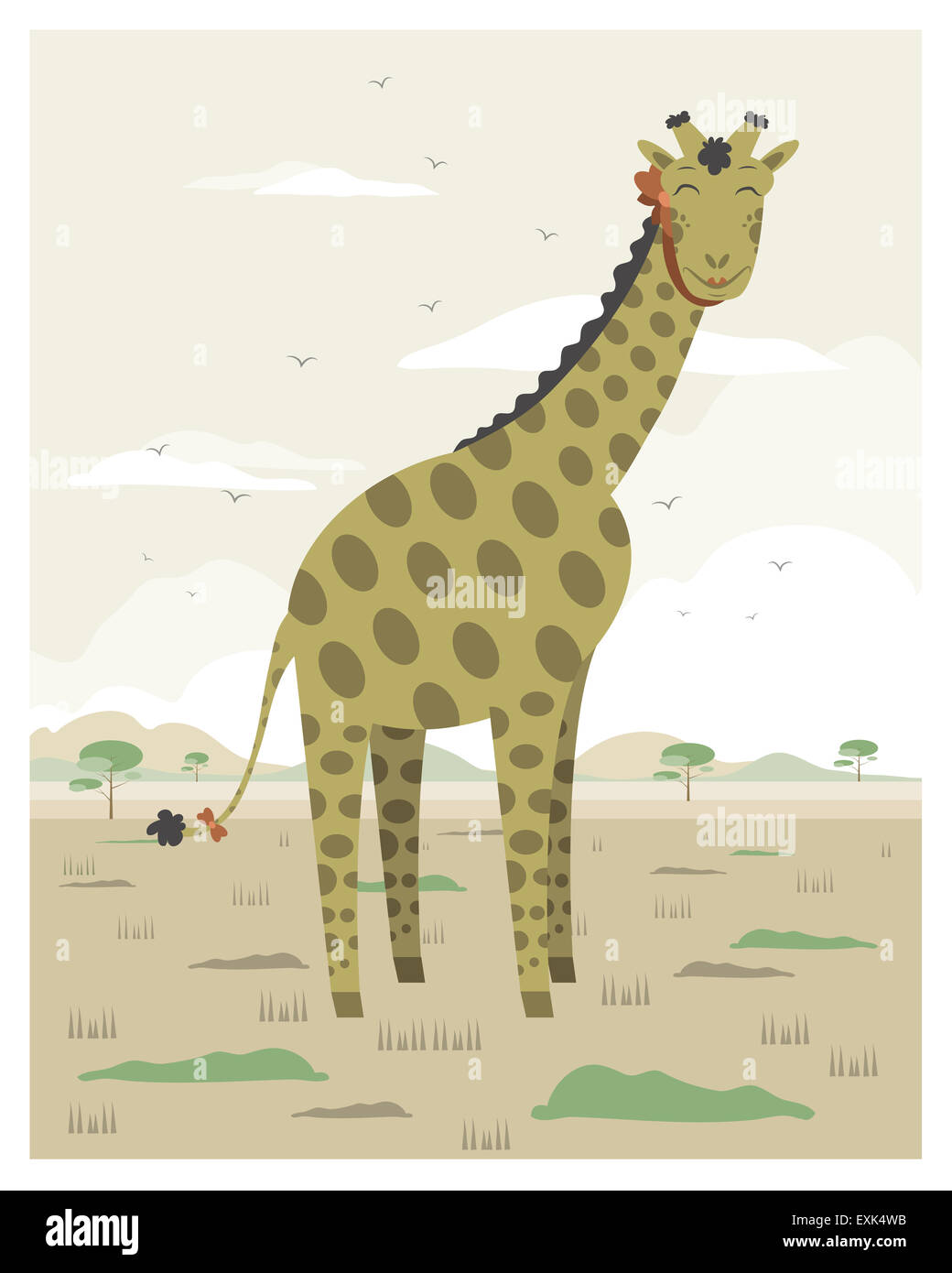 Girafe dans la savane en fichier vectoriel éditable Banque D'Images