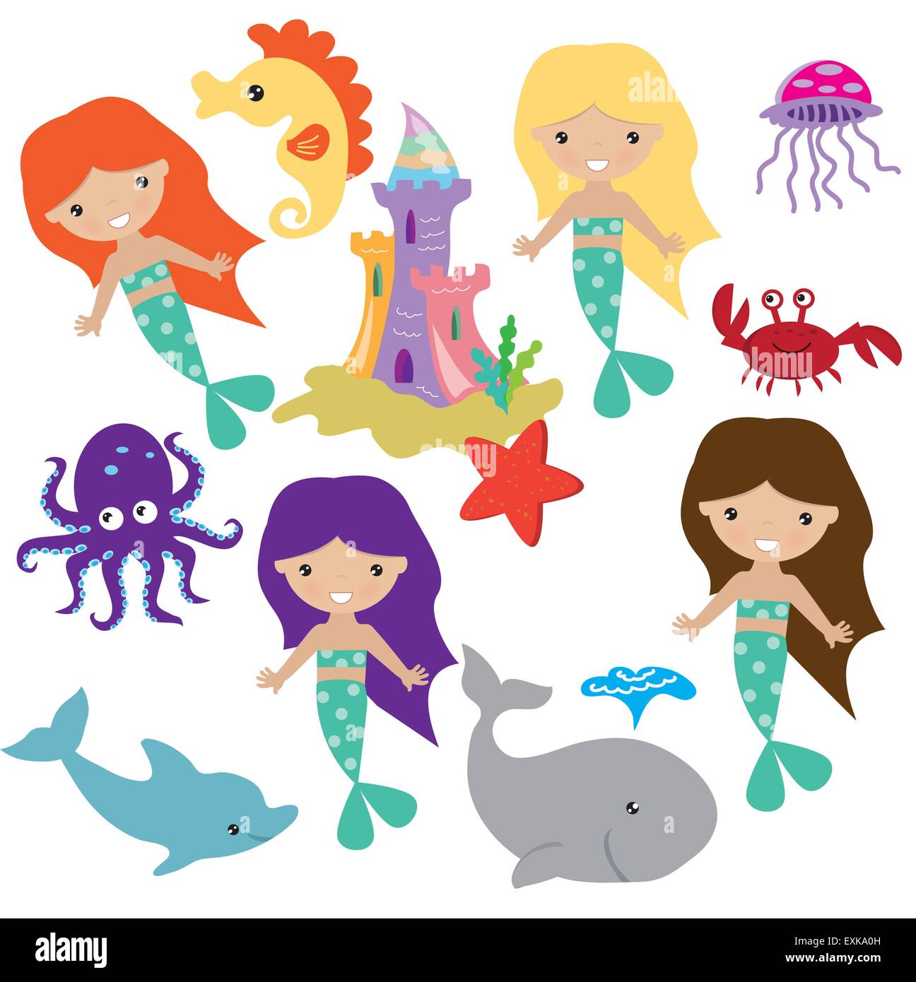 Mermaid,fille,mignon,funny, vector cartoon,,illustration Image ...