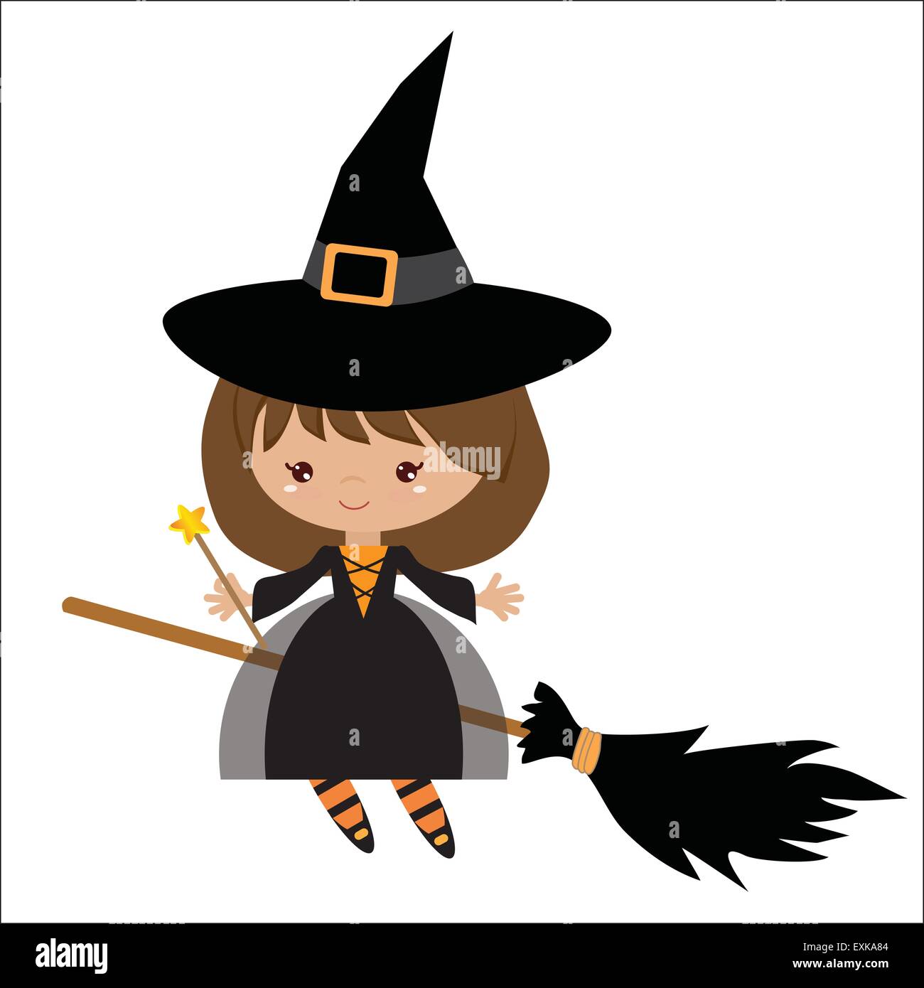 Witch broom,cute sorcière Halloween,vecteur Illustration de Vecteur