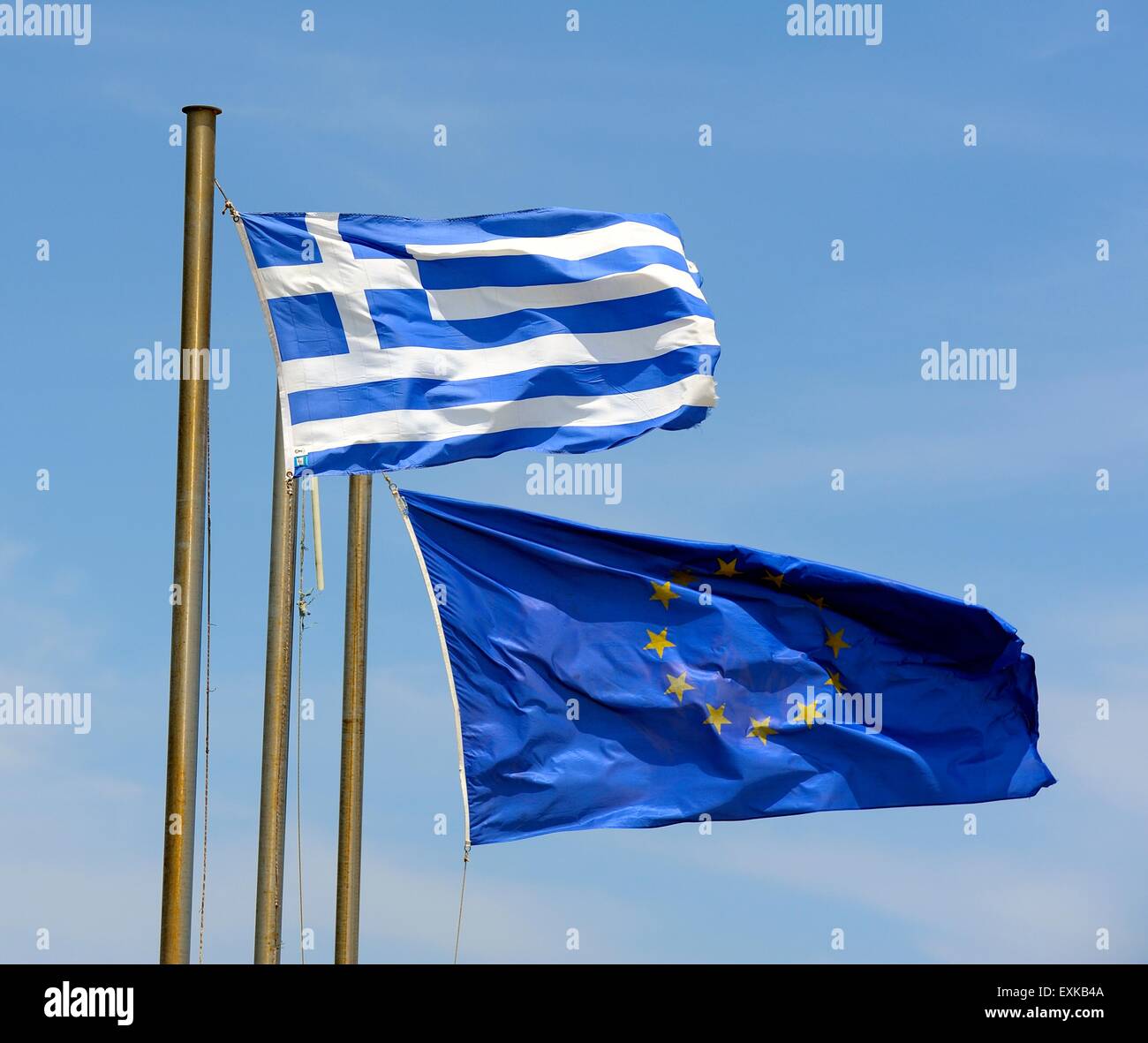 Le pavillon de la Grèce et de l'Union européenne. Banque D'Images