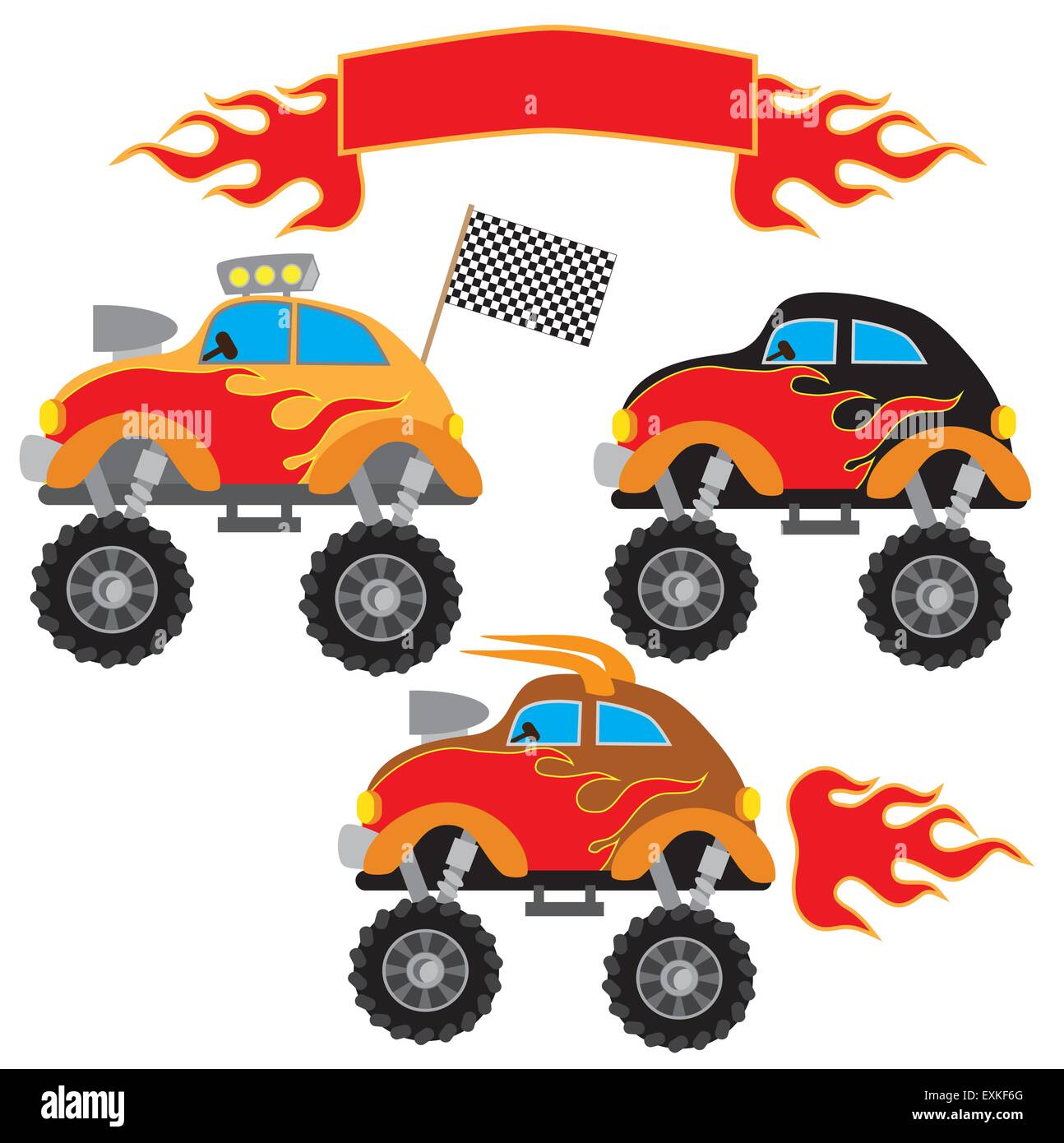 Monster truck, funny, vector cartoon,,illustration Illustration de Vecteur