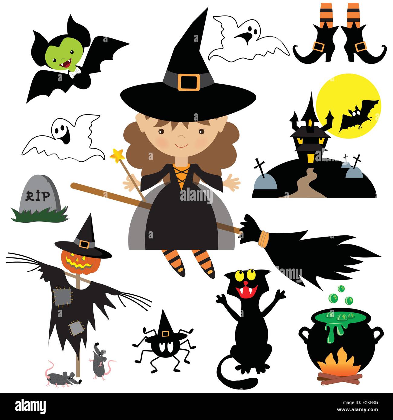 Sorcière Halloween,vecteur,ghost,bat,vampire Illustration de Vecteur