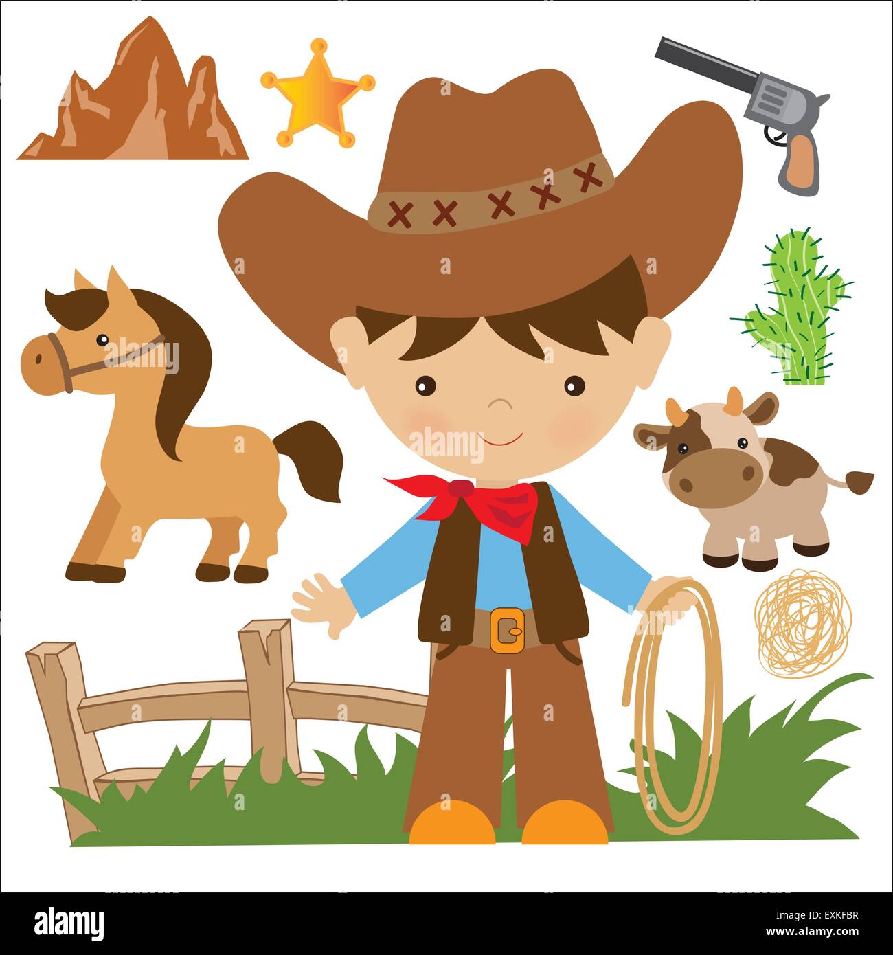 Cowboy,mignon,BOY,caricature,vector,illustration Illustration de Vecteur