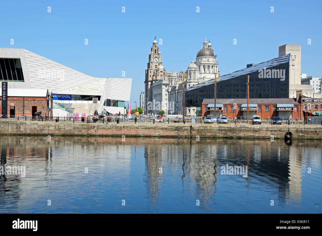 Les trois grâces composé du Liver Building, Port of Liverpool Building et la Cunard Building, Liverpool. Banque D'Images