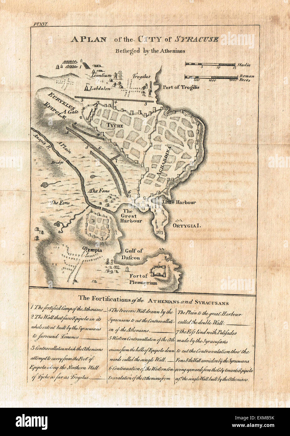 Plan 1800 de Syracuse et de l'Athénien siège 414-413 av. Banque D'Images
